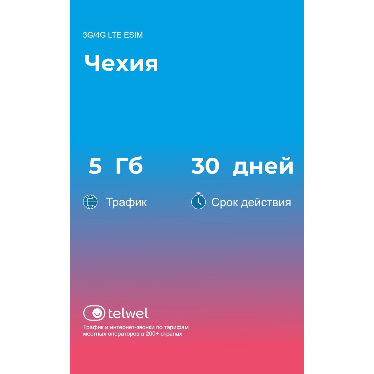 eSIM Telwel пакет Чехия 5Гб 30 дней