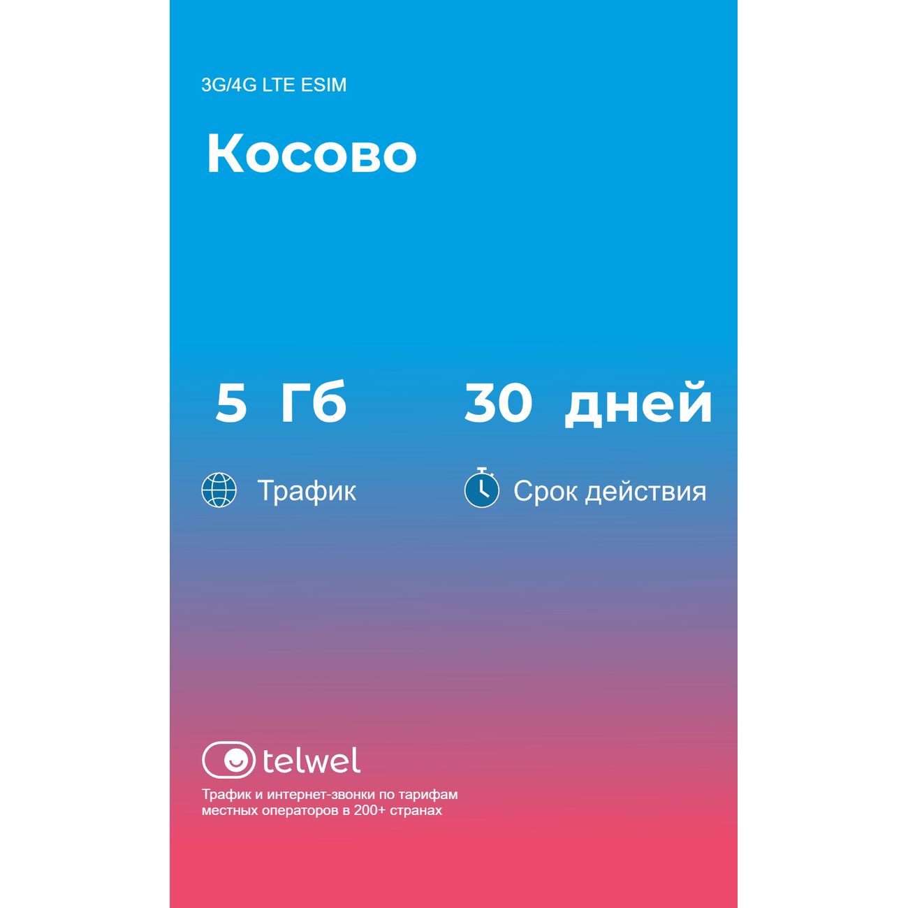eSIM Telwel пакет Косово 5Гб 30 дней