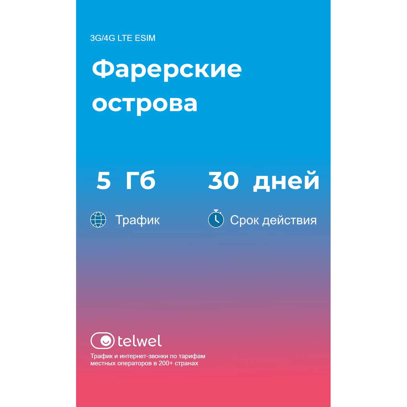 eSIM Telwel пакет Фарерские острова 5Гб 30 дней