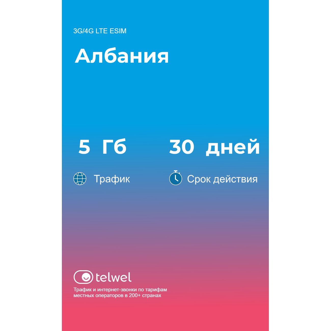 eSIM Telwel пакет Албания 5Гб 30 дней