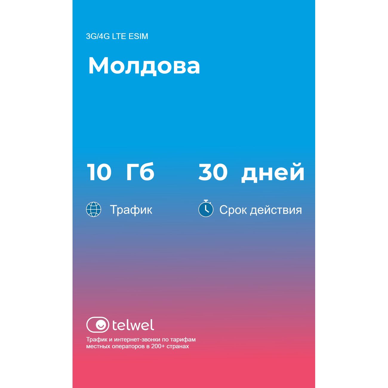 eSIM Telwel пакет Молдова 10Гб 30 дней фото