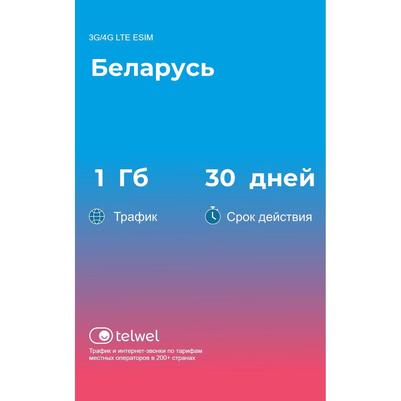 eSIM Telwel пакет Беларусь 1Гб 30 дней