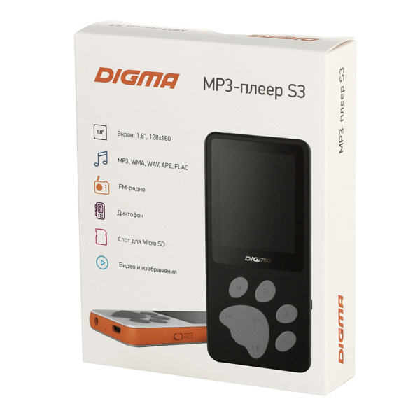 Портативный медиаплеер Digma S3 белый/оранжевый