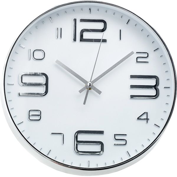 Часы-будильник Innova W09642, пластик, круглые 30см, Silver/белый