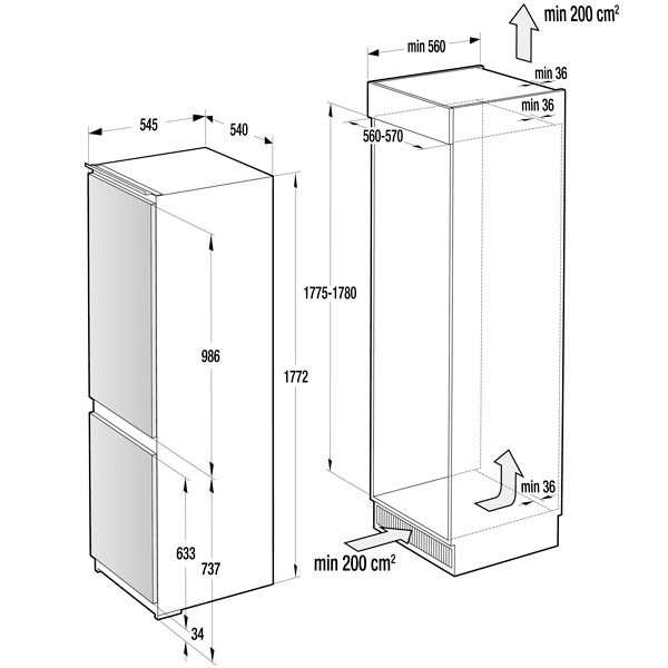 Встраиваемый холодильник комби Gorenje RKI4181A1