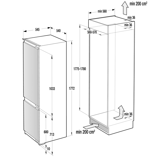 Встраиваемый холодильник комби Gorenje NRKI2181A1