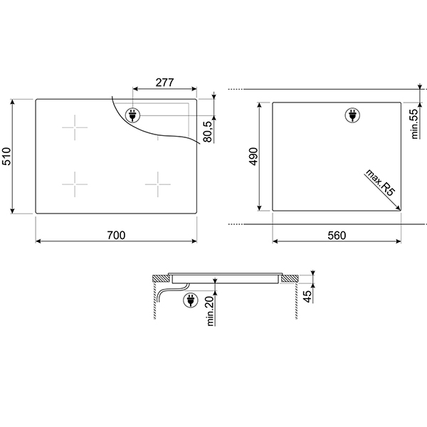 Встраиваемая индукционная панель независимая Премиум Smeg SI1M7733B