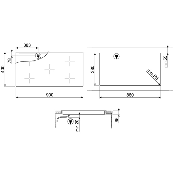 Встраиваемая индукционная панель независимая Премиум Smeg SIH7933B