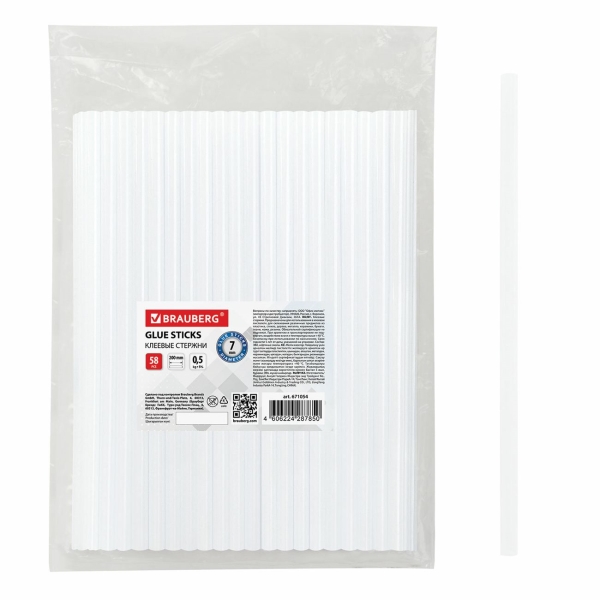 Клеевые стержни Brauberg 7мм, прозрачные 58шт (671054)