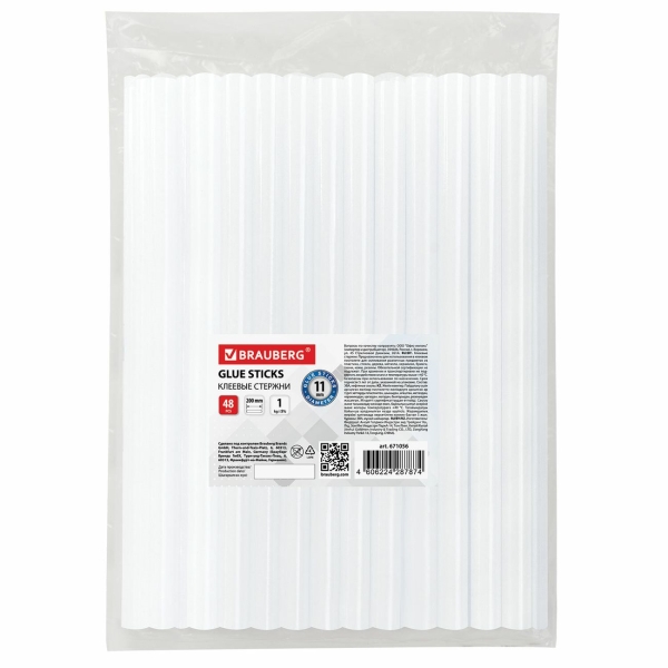 Клеевые стержни Brauberg 11мм, прозрачные 48шт (671056)