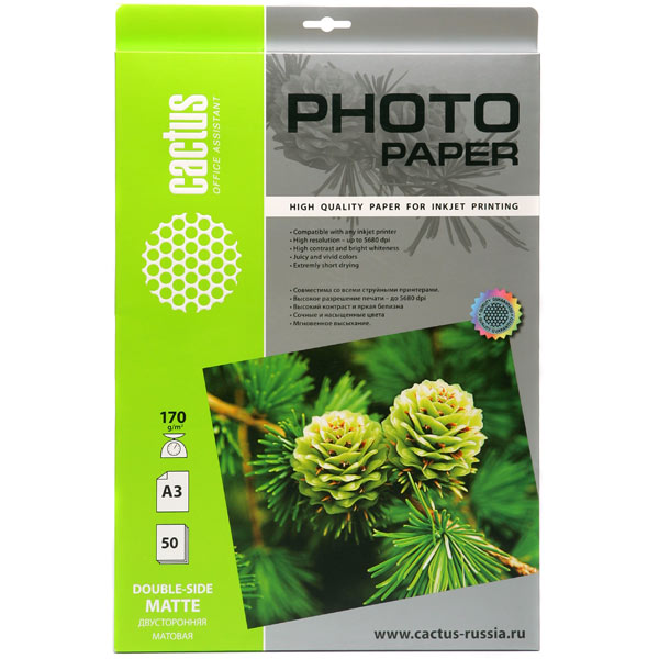 Бумага для принтера А3 Cactus CS-MA317050DS Матовая двухсторонняя, A3, 50 лис.
