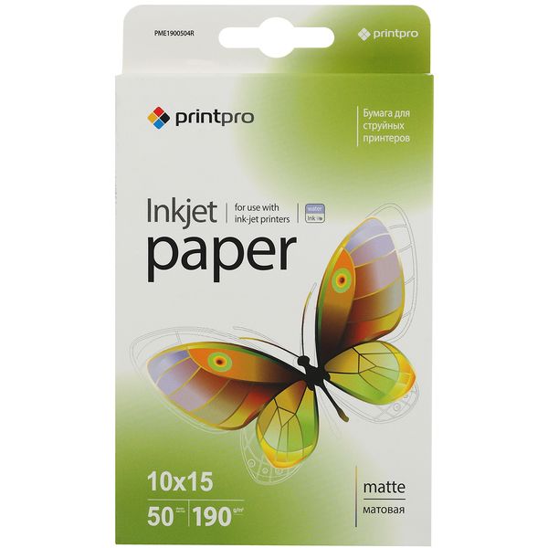 Фотобумага для принтера PrintPro Matte 190g/m, 10x15 (PME1900504R)