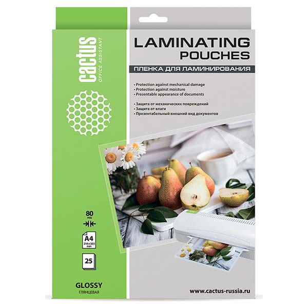 Плёнка для ламинирования Cactus 216x303мм 80мкм глянцевая 25шт. (CS-LPGA48025)