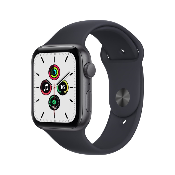 Смарт-часы Apple Watch SE 2020 44mm серый космос Aluminum Case with Midnight Sport Band, размер Regular (MKQ63)