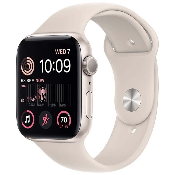 Восстановленные смарт-часы Apple Watch SE 2022 44mm Starlight Aluminum Case with Starlight Sport Band, размер M/L (MNTE3), хороший