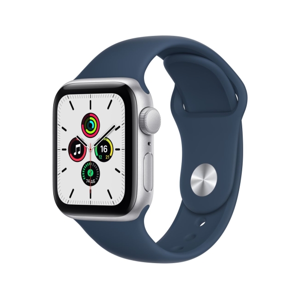 Восстановленные смарт-часы Apple Watch SE 2020 40mm Silver Aluminum Case with Abyss Blue Sport Band (MKNY3), отличный