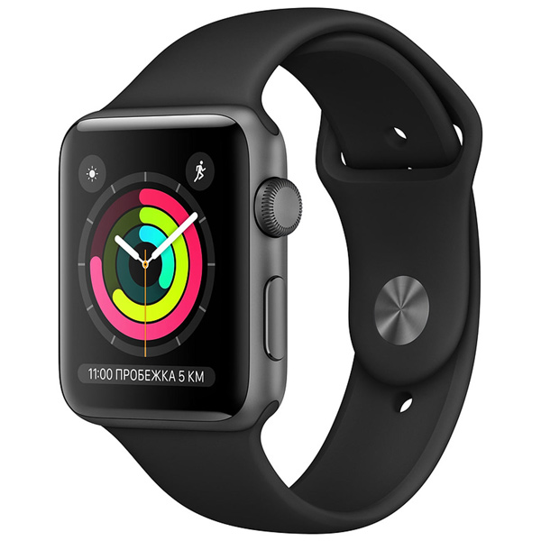 Восстановленные смарт-часы Apple Watch Series 3 38mm серый космос Aluminum Case with Black Sport Band (MTF02), как новый