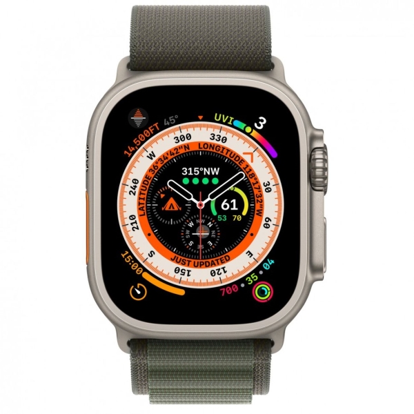 Восстановленные смарт-часы Apple Watch Ultra 49mm Titanium Case with Green Alpine Loop, размер M (MQEW3), отличный