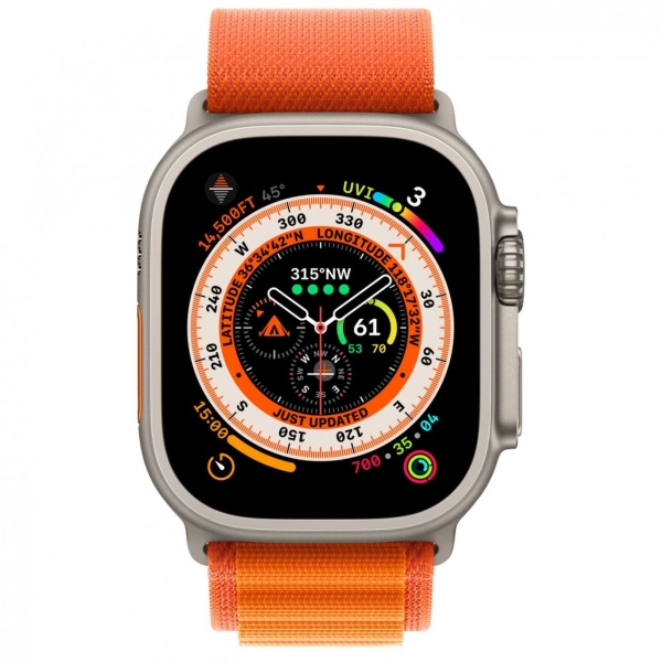 Восстановленные смарт-часы Apple Watch Ultra 49mm Titanium Case with Orange Alpine Loop, размер L (MQEV3), хороший
