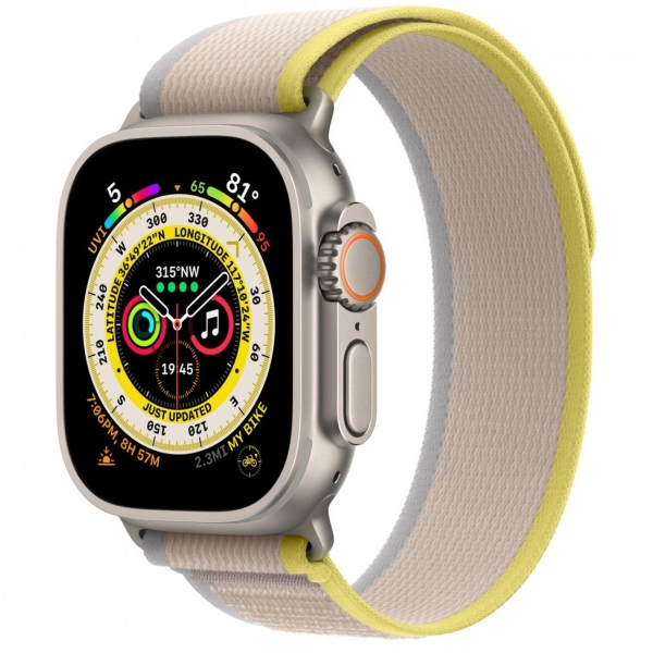 Восстановленные смарт-часы Apple Watch Ultra 49mm Titanium Case with Yellow/Beige Trail Loop, размер S/M (MNHD3), хороший