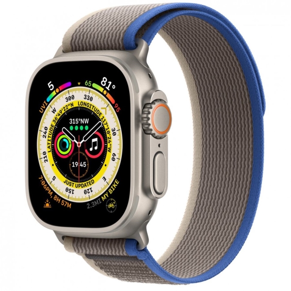 Восстановленные смарт-часы Apple Watch Ultra 49mm Titanium Case with Blue/Grey Trail Loop, размер M/L (MQF33), хороший