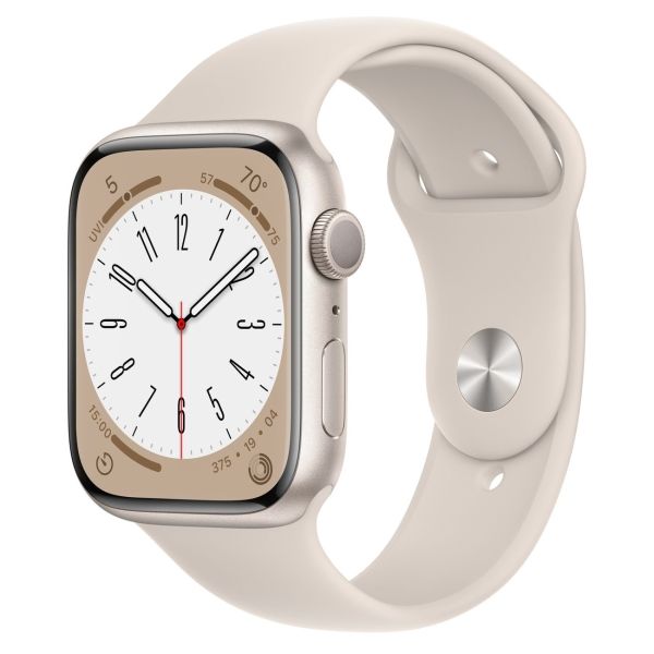 Восстановленные смарт-часы Apple Watch Series 8 45mm Starlight Aluminum Case with Starlight Sport Band размер Regular (MNP23), отличный