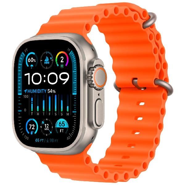Восстановленные смарт-часы Apple Watch Ultra 2 49mm Titanium Case with Orange Ocean Band (MREH3), отличный