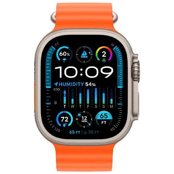 Восстановленные смарт-часы Apple Watch Ultra 2 49mm Titanium Case with Orange Ocean Band (MREH3), отличный