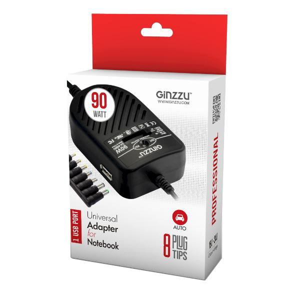 Сетевой адаптер для ноутбуков Ginzzu GA-4090U 90W, 1xUSB(2.1A) фото