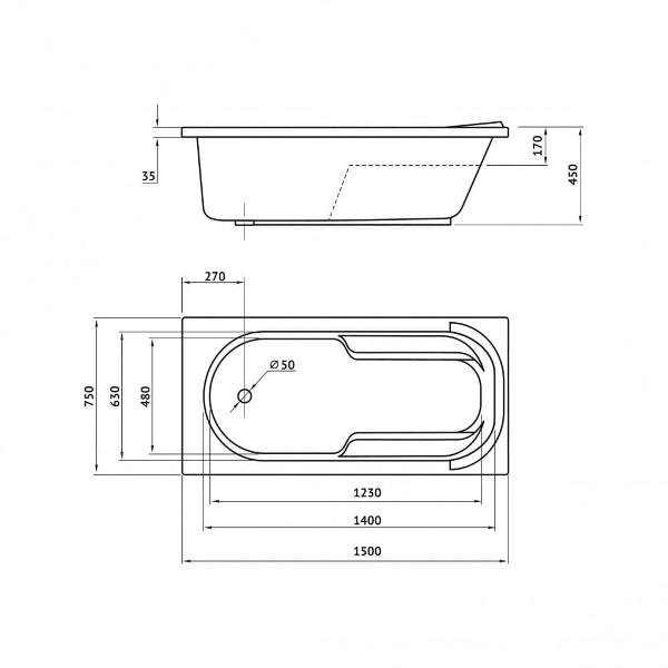Ванна акриловая BERGES Lumbo 150X75см (050001)