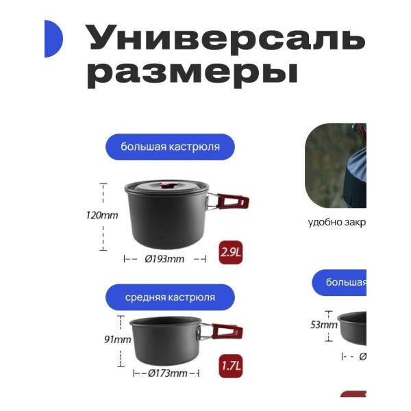 Набор посуды туристической RoadLike Trek Cookset 14 в 1