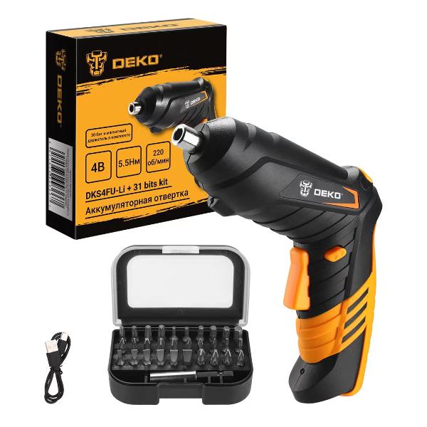 Отвертка аккумуляторная DEKO DKS4FU-Li + 31 bits kit