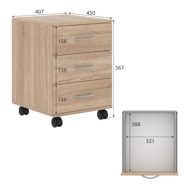 Тумба к компьютерному столу Skyland SIMPLE SC-3M.1 Дуб Сонома 00-07101386