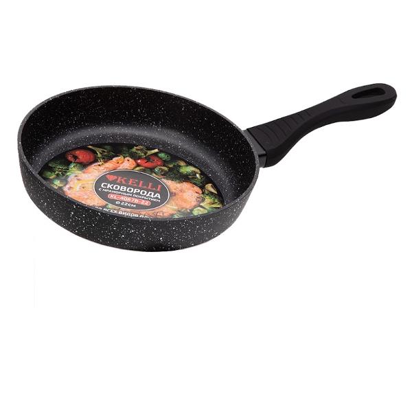 Сковорода с мраморным покрытием Kelli с крышкой 22см KL-4087B-22