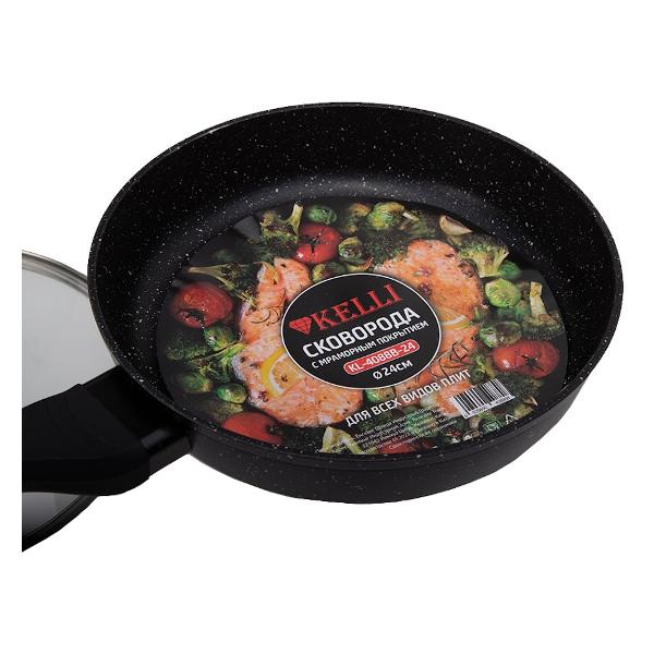 Сковорода с гранитным покрытием Kelli с крышкой 24см KL-4088B-24