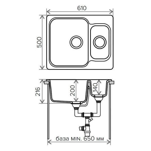 Раковина встраиваемая Krona TRAUM 2B LR серая