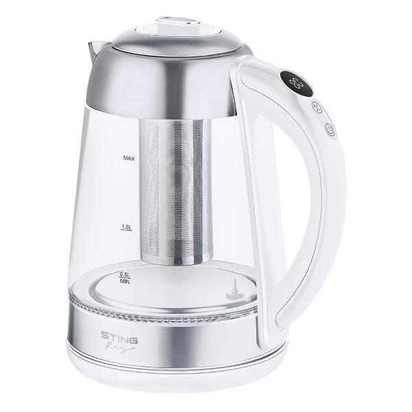 Электрочайник Stingray ST-KT3001B серебристый/белый
