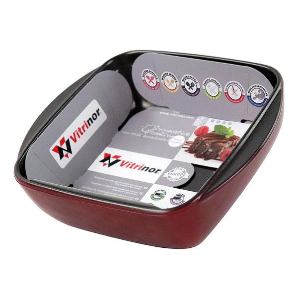 Форма для выпекания (стекло) Vitrinor квадратная красная 16/16/5 1400001