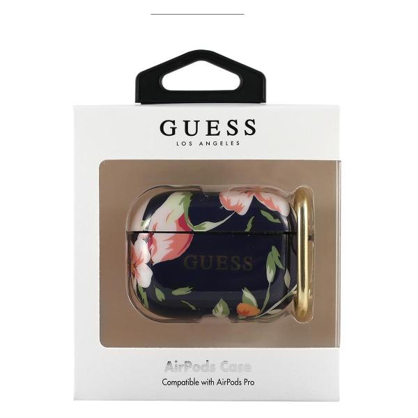 Чехол для AirPods pro Guess с кольцом Flower N.3 синий (GUACAPTPUBKFL03)