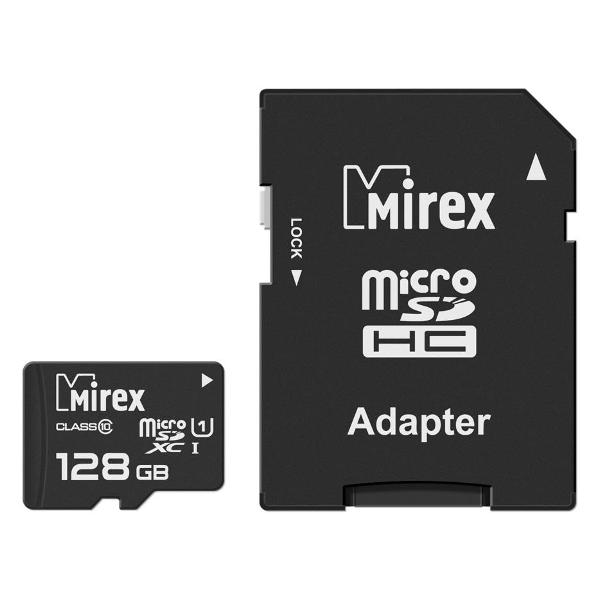 Карта памяти SDHC Micro Mirex microSDХC с адаптером 128GB (UHS-I, U1, class 10) фото