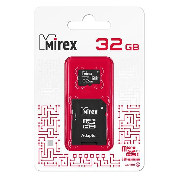 Карта памяти SDHC Micro Mirex microSDHC с адаптером 32GB (UHS-I, U1, class 10)
