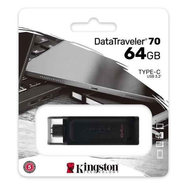 Флэш диск Kingston DataTraveler 70 64GB Type-C USB3.2 черный
