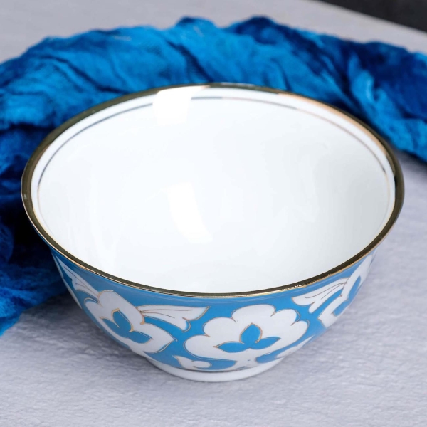 Тарелка столовая Шафран пахта голубая в золоте 7486713