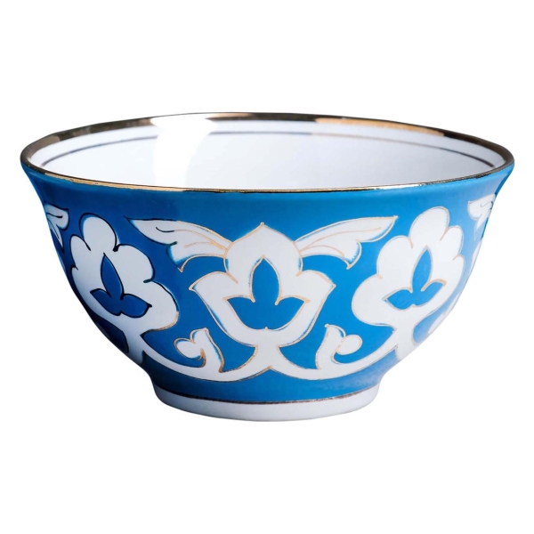 Тарелка столовая Шафран пахта голубая в золоте 7486712