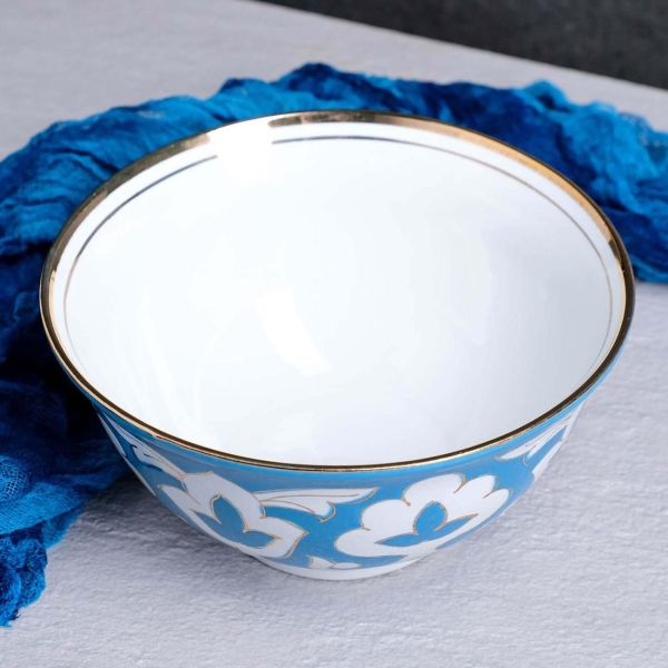 Тарелка столовая Шафран пахта голубая в золоте 7486712