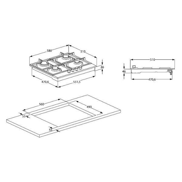 Встраиваемая газовая панель независимая Indesit THPM 641 W/BK/I
