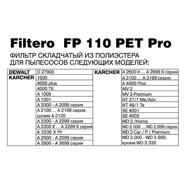 Фильтр для пылесоса Filtero FP 110 PET Pro