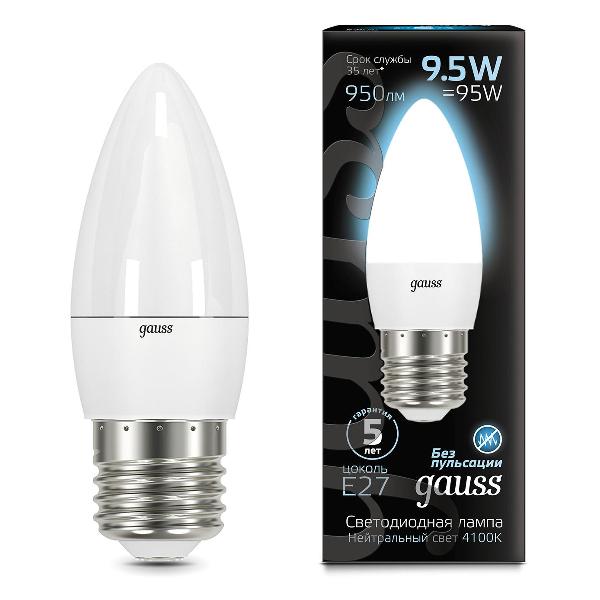 Лампочка Gauss Свеча 9.5W 950lm 4100К E27 LED фото