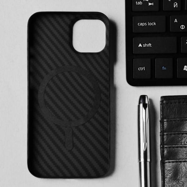 Чехол Hoco для iPhone 14 кевлар. текстура MagSafe черный