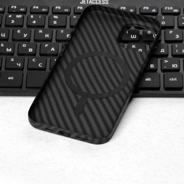 Чехол Hoco для iPhone 14 кевлар. текстура MagSafe черный